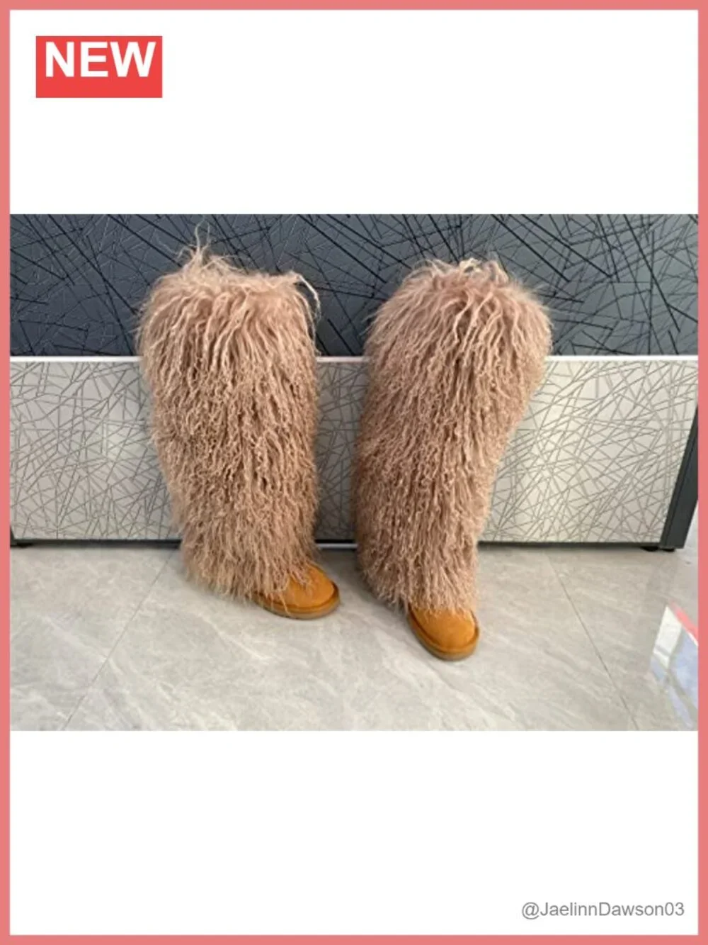 Real Mongolian Lamb Fur Over Knee Boots Fluffy Winter Snow Boots